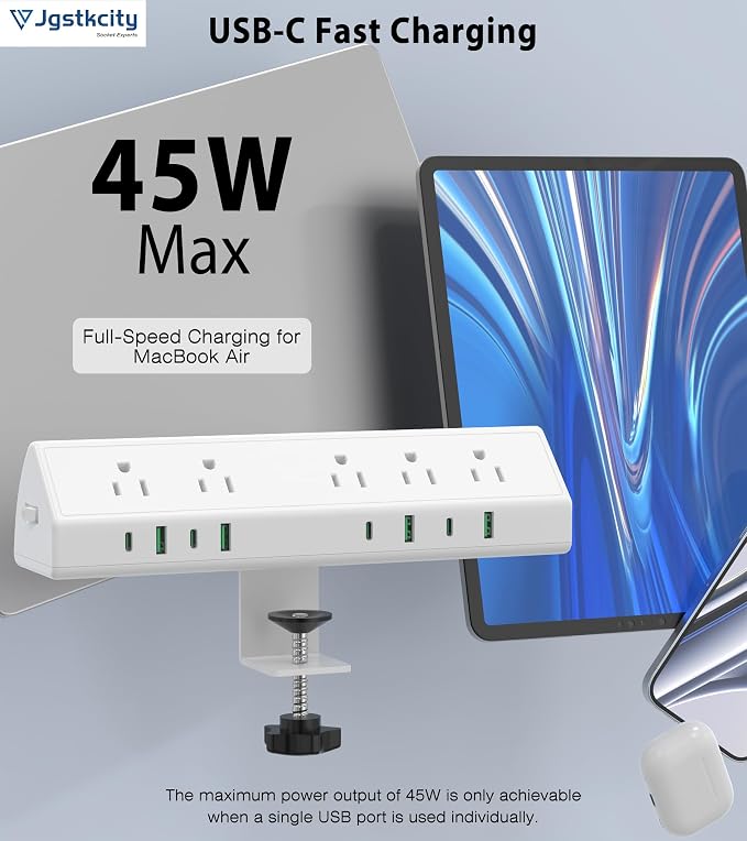 Jgstkcity Desk Clamp Power Strip USB C 45W, 8 USB, 15FT Cable, Edge Mount - Image 3