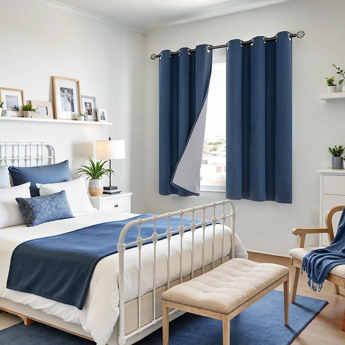 YoungsTex Navy Linen Blackout Curtains 48 Inches Long - Image 4