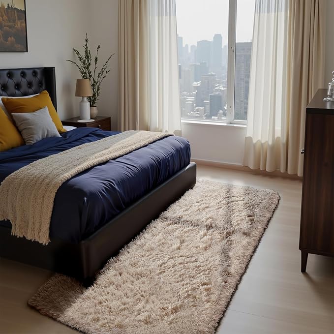 Beige 3x7 Area Rugs for Bedroom, Fluffy Shag Rug Small Rug Bedroom Carpet | by Yongyangjuxi