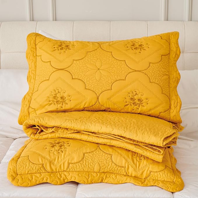 Cmfshape Floral Embroidery Quilt Set, 3 Pieces King Quilt Bedding Set, Classic - Image 5
