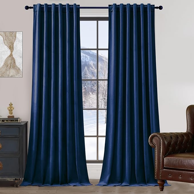 Navy Blue Velvet Blackout Curtains 96 Inches by AUSSPVOCT