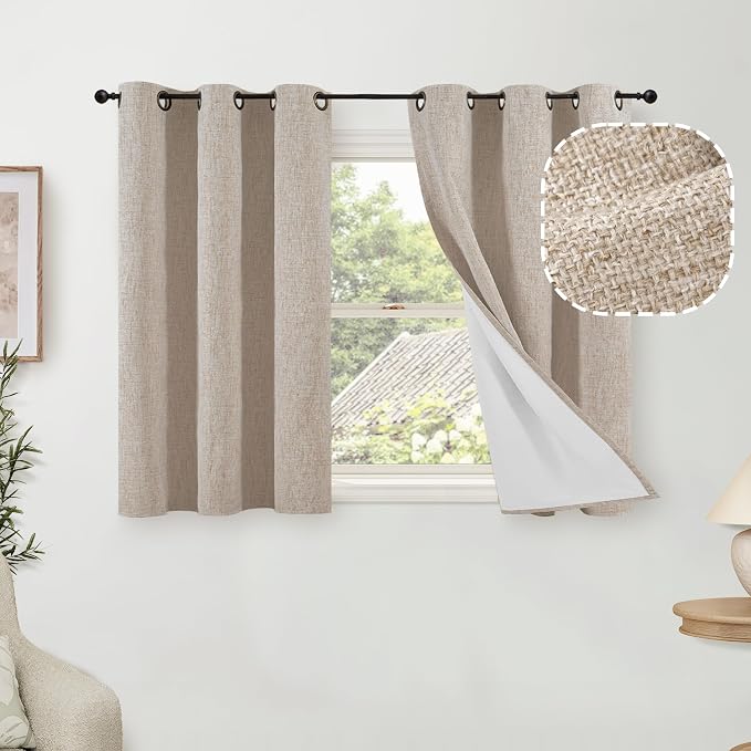 Short Beige Blackout Curtains 45 Inch Length Each 38 Wide 2 Panels | Thermal by Lajode