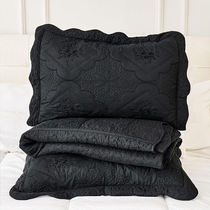 Cmfshape Floral Embroidery Quilt Set, 3 Pieces King Quilt Bedding Set, Classic - Image 5