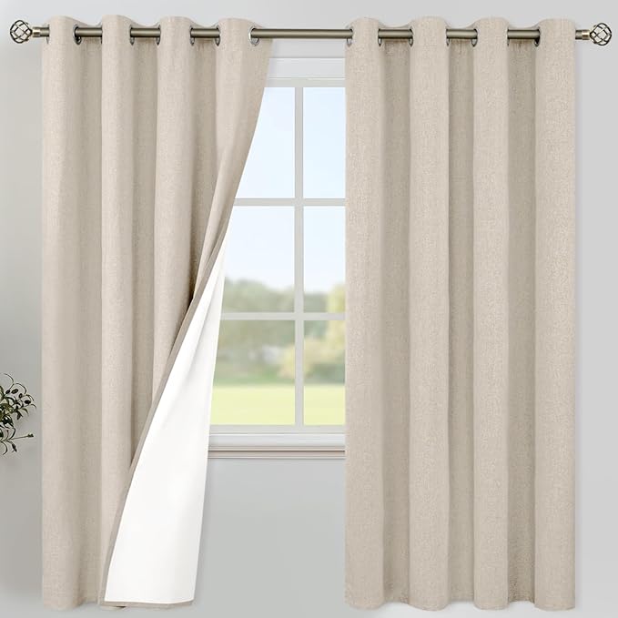 YoungsTex Oatmeal Linen 100% Blackout Curtains 78 Inch Length by YoungsTex
