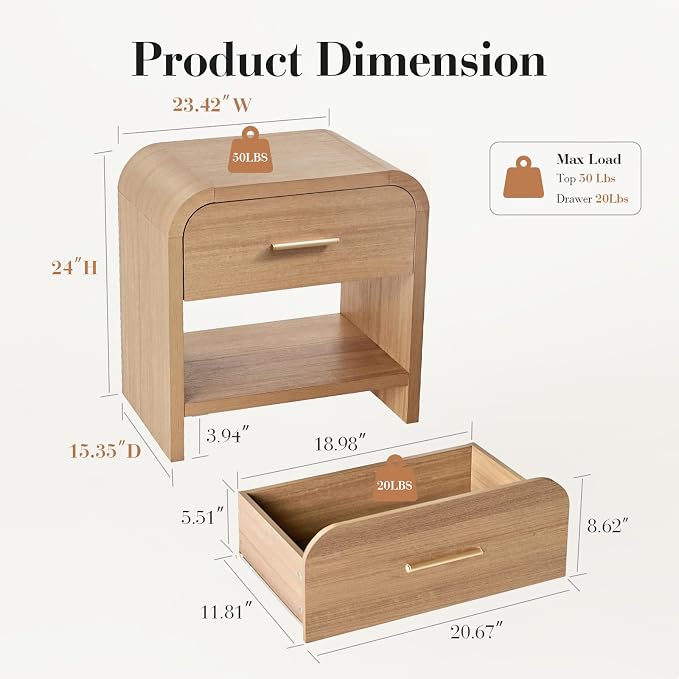Night Stand Set of 2, 2-Drawer | Nightstand 24" H Metal Handle Modern Bedside - Image 6