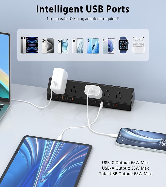 Jgstkcity Desk Clamp Power Strip, Edge Mount, 4 USB C, Fit 1.96'' Tabletop - Image 5