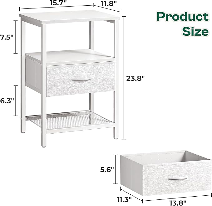 Huuger Night Stand with 2 Drawers, Bed Side Table with Open Shelf | Bedroom - Image 7