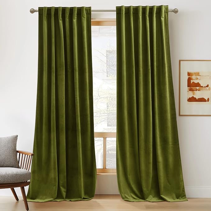RYB HOME Green Velvet Curtains 90 inches by RYBHOME