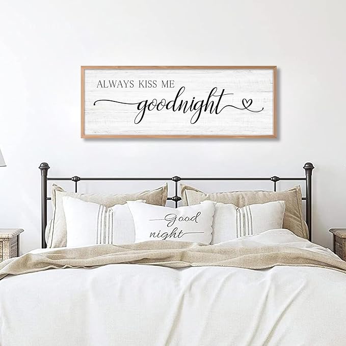 Always Kiss Me Goodnight Wall Sign Above Bed 41.3''×15'' Large Farmhouse Wall - Image 7