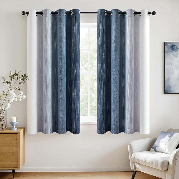 MIULEE Navy Blue and Greyish White Ombre Blackout Curtains 52Wx54L Set of 2 | - Image 3
