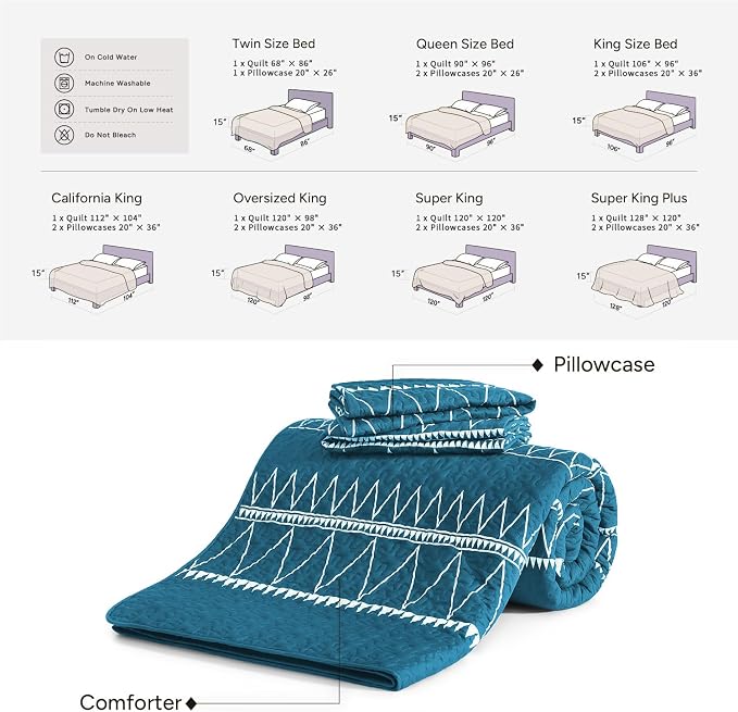 Teal Twin Quilt Set, 2 Pieces Boho Lightweight Striped Bedspread | Soft Teal - Image 6