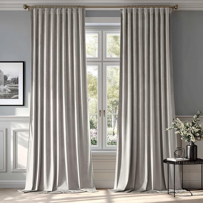 MIULEE Silver Gray Velvet Pinch Pleat Blackout Curtains W52 X L84 Inches | 2 by MIULEE
