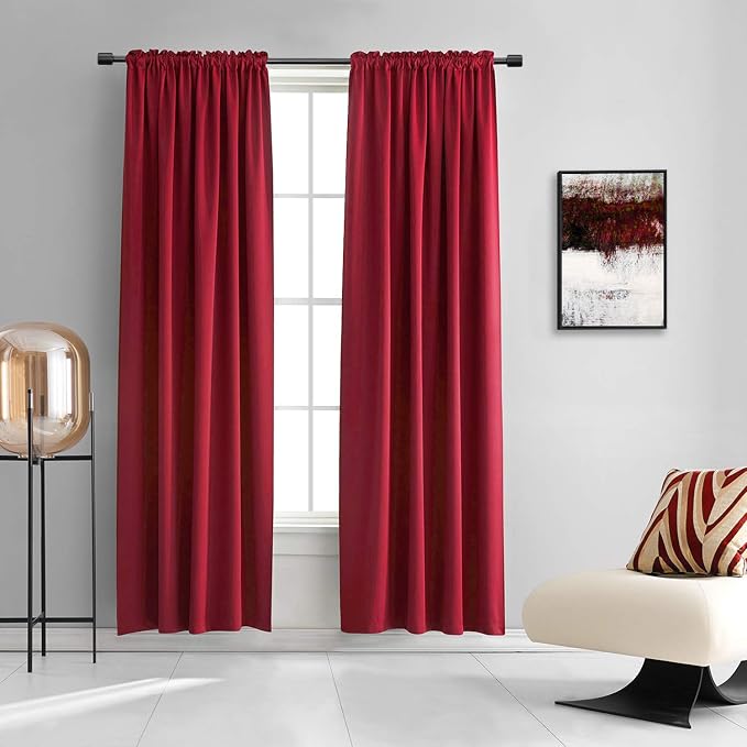 Red Bedroom Blackout Drapes Insulating Room Darkening Rod Pocket Curtain Panels by DONREN