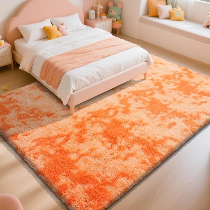 Mottled Orange 8x10 Area Rugs for Bedroom, Fluffy Rug Large Bedroom Carpet | - Image 3