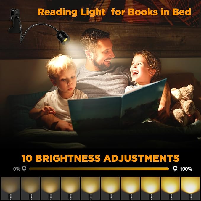 Dimmable LED Clip on Light for Bed Reading, 360° Flexible Gooseneck, 2 Pack | - Image 8