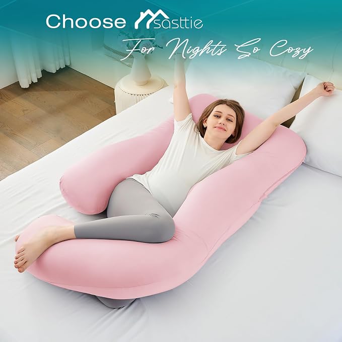 Cooling Pregnancy Pillows for Sleeping, Light Pink | Sasttie Maternity Pillow - Image 7