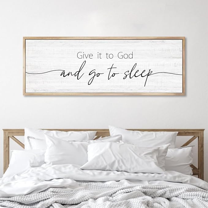 Give It to God and Go to Sleep Sign Framed Large 41''×15'' Above Bed Wall Decor - Image 4