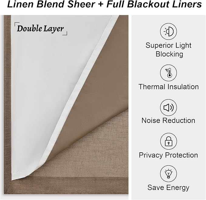 Topfinel 102 Inches Long Linen Blackout Curtains, Floor to Ceiling Pinch - Image 6
