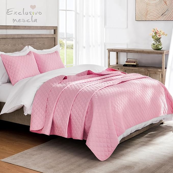 Exclusivo Mezcla Reversible Full Queen Quilt Bedding Set, Bright Pink | - Image 2