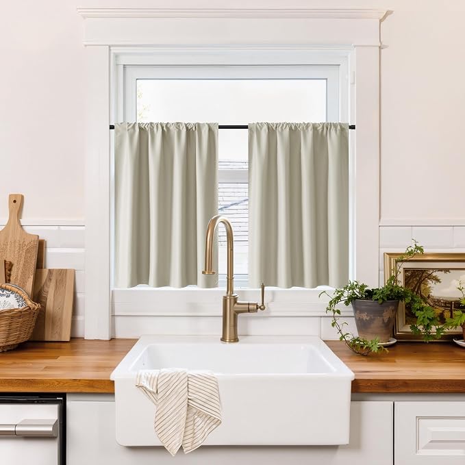 RYB HOME 100% Blackout Bathroom Curtains Over Sink 30 inches Long | Heat UV by RYBHOME