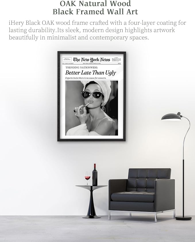 iHery 12x16in Audrey Hepburn Better Late Than Ugly Framed Bathroom Art | - Image 2