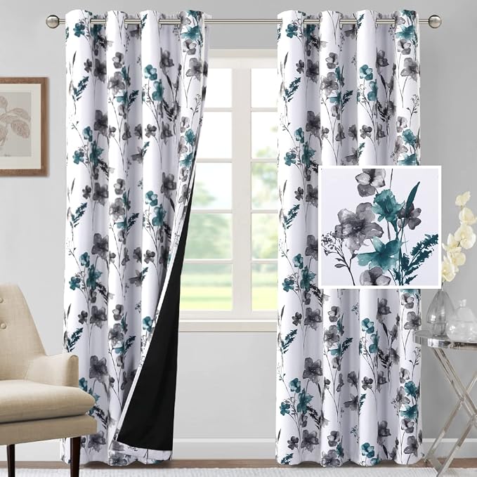 H.VERSAILTEX 100% Blackout Curtains 84 inch Length 2 Panels Set Cattleya Floral by HVERSAILTEX