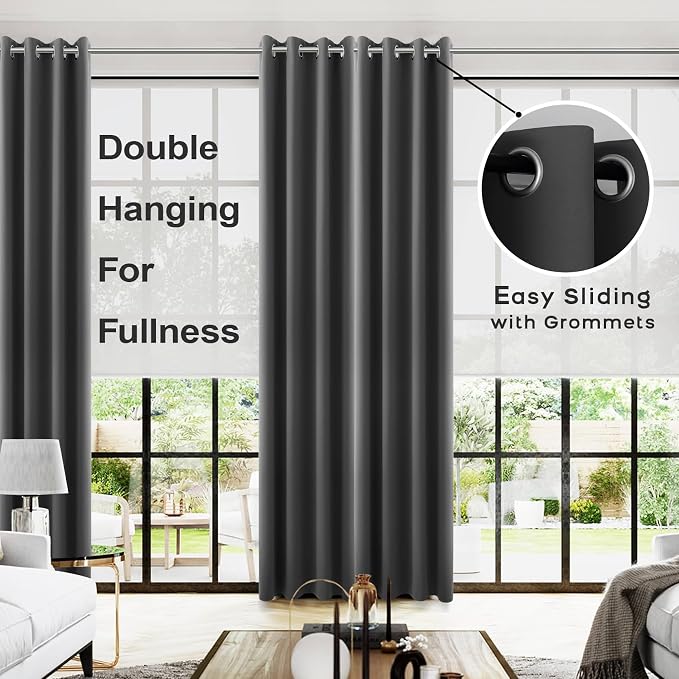 KOUFALL 120 Inch Blackout Curtains, 10FT Floor to Ceiling Grommet Curtains - Image 2