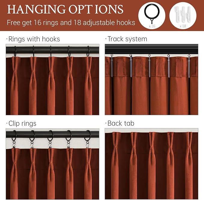Burnt Orange Soft Velvet Pleated Blackout Curtains 84 Inches Long Room - Image 4