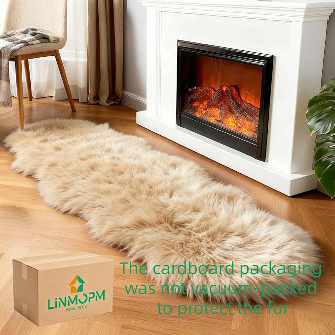 linmopm Faux Fur Sheepskin Rug, 2x6 ft Runner | Shag Fluffy Fuzzy, High-Density - Image 3