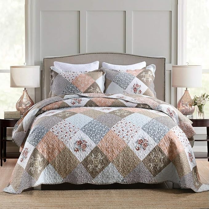 3-Piece Queen Quilt Set Quilted Bedspread Lightweight Reversible Coverlet Set by Travan