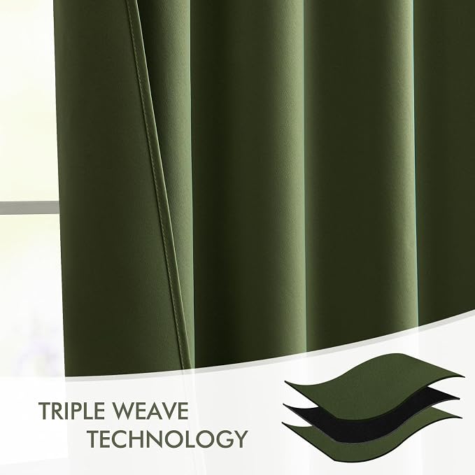 MIULEE Olive Green Back Tab Blackout Curtains 52x120 Inch Long 2 Panels Set | - Image 7