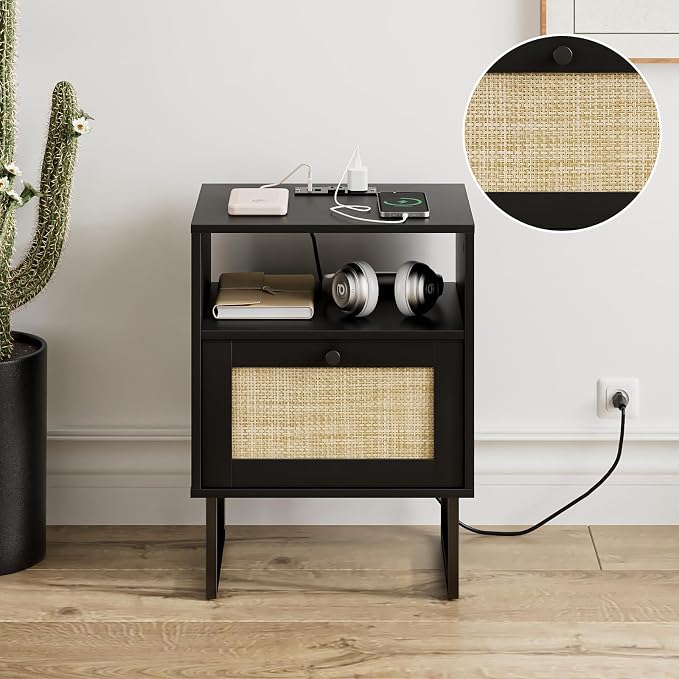 Masupu Extra Large Rattan Nightstand, Boho Night Stand Modern Farmhouse Wood - Image 6