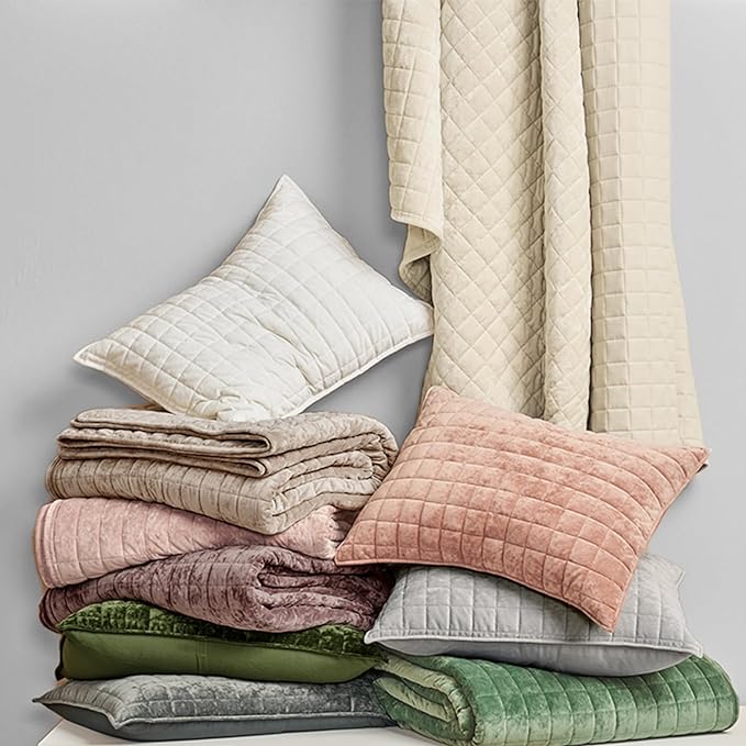 RECYCO Channel Box Stitch Velvet Quilt Set, Full Queen Size, Frost Gray | Ultra - Image 7