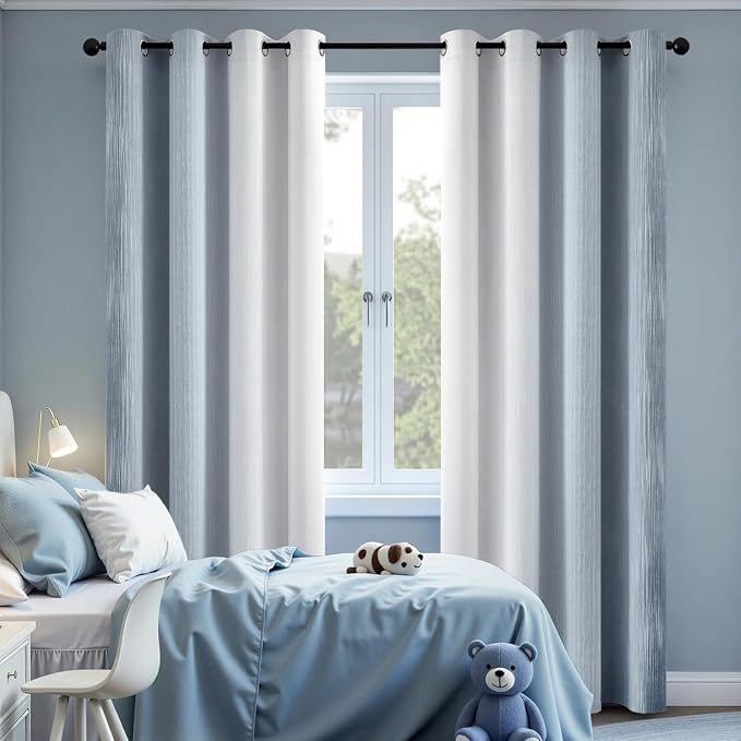 MIULEE Chambray Blue and Greyish White Ombre Blackout Curtains 52Wx96L | Full - Image 6