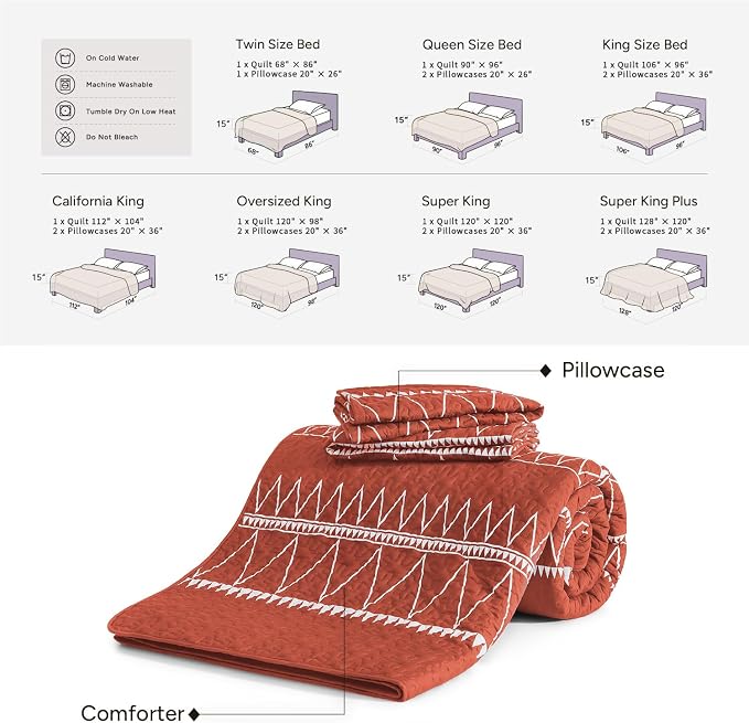 Burnt Orange Oversized Super King Quilt Set - Image 6