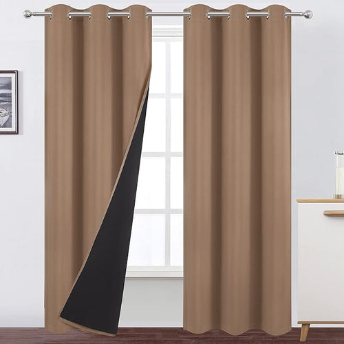 100% Blackout Curtains 40 x 84 Inch/Cappuccino Curtains 2 Panels by Lemomo