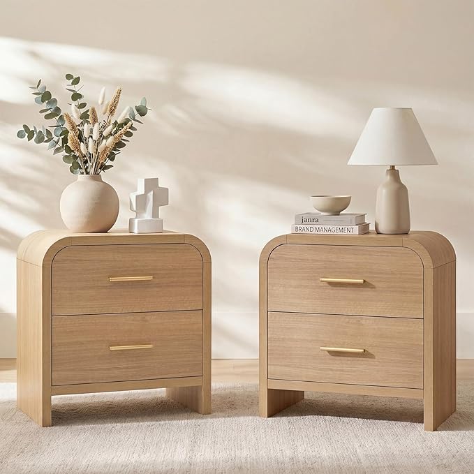 Night Stand Set of 2, 2-Drawer | Nightstand 24" H Metal Handle Modern Bedside by TheBeautyofRusticRefined