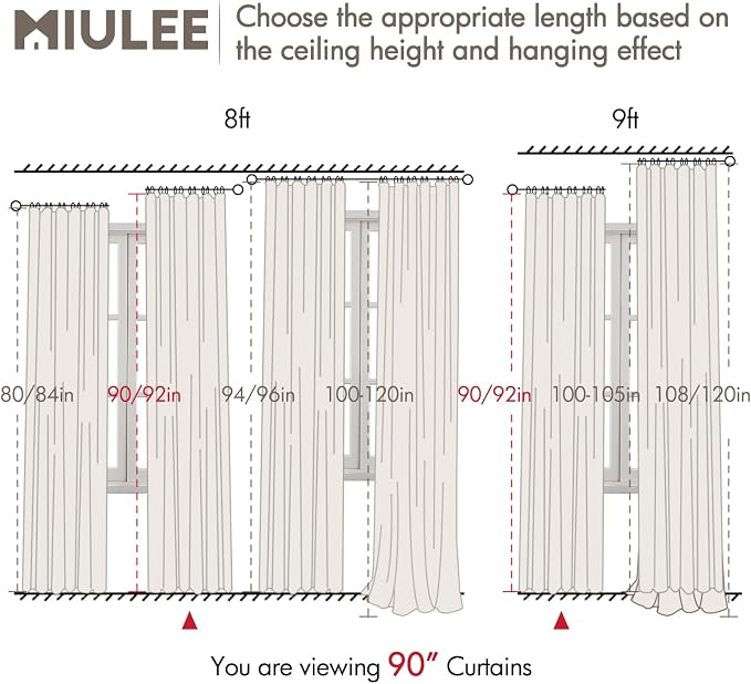 MIULEE 100% Blackout Back Tab Pleat Linen Curtains 50" Wx90 L, Thick Faux Linen - Image 8