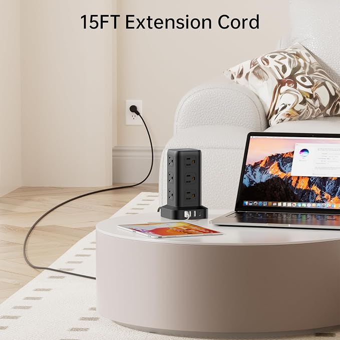 Extension Cord with Multiple Outlets, SMALLRT Power Strip Tower with USB Ports - Image 3
