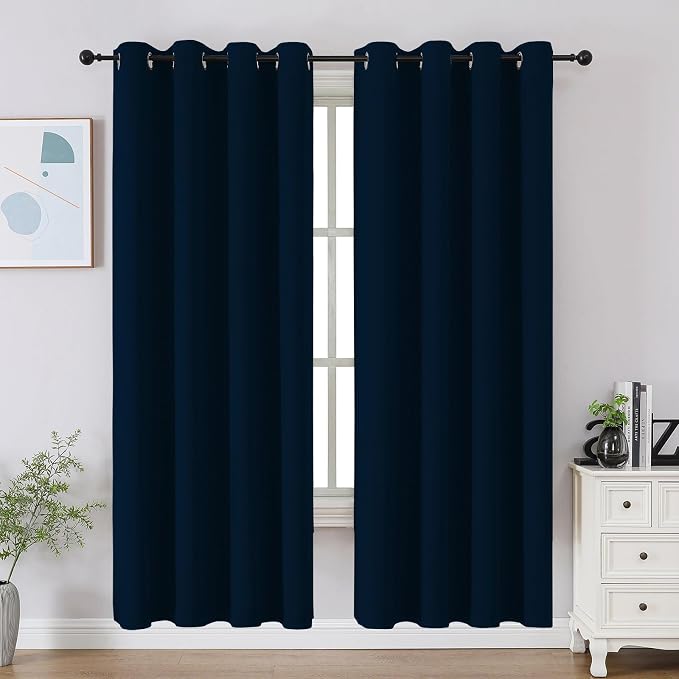 CUCRAF Navy Blue Blackout Curtains 108 Inches Long, Thermal Insulated Noise by CUCRAF