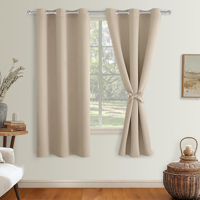 Blackout Curtains for Bedroom, 38 x 63 Inches Length Taupe 2 Panels | Thermal - Image 8