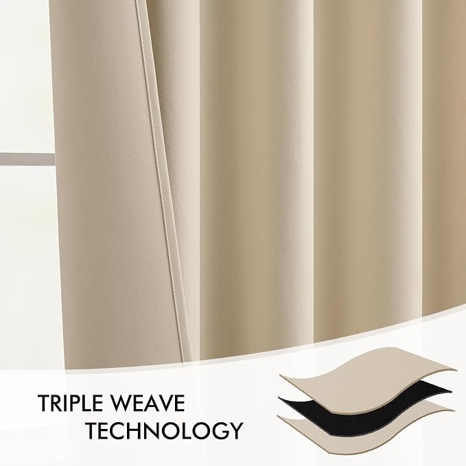 MIULEE Cream Beige Back Tab Blackout Curtains 52x120 Inch Long 2 Panels Set | - Image 7