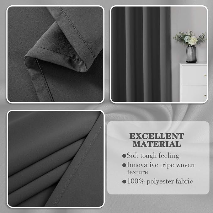 CUCRAF Dark Grey Blackout Curtains 90 inch Length, Thermal Insulated Room - Image 4