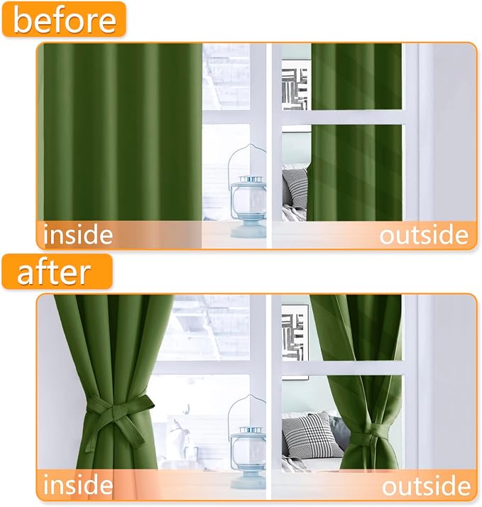 Blackout Curtains for Bedroom, Olive Green, 52 x 84 Inch 2 Panels | Thermal - Image 4
