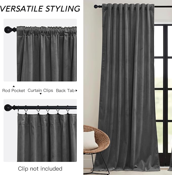 RYB HOME Velvet Curtains 102 inches Long, Extra Long High Ceiling Curtains | - Image 3