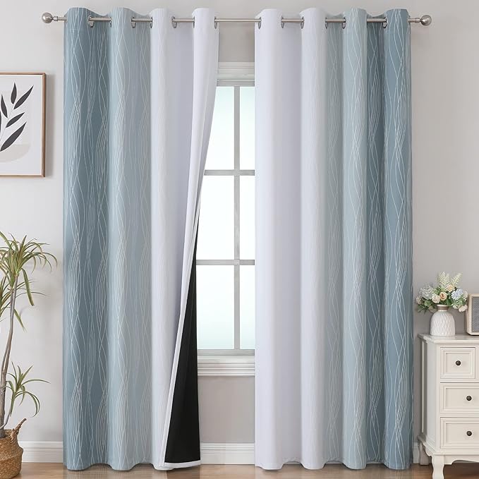 Stone Blue and Greyish White Blackout Curtains Living Room 102 Inches Long | by ESTELARTEXTILER