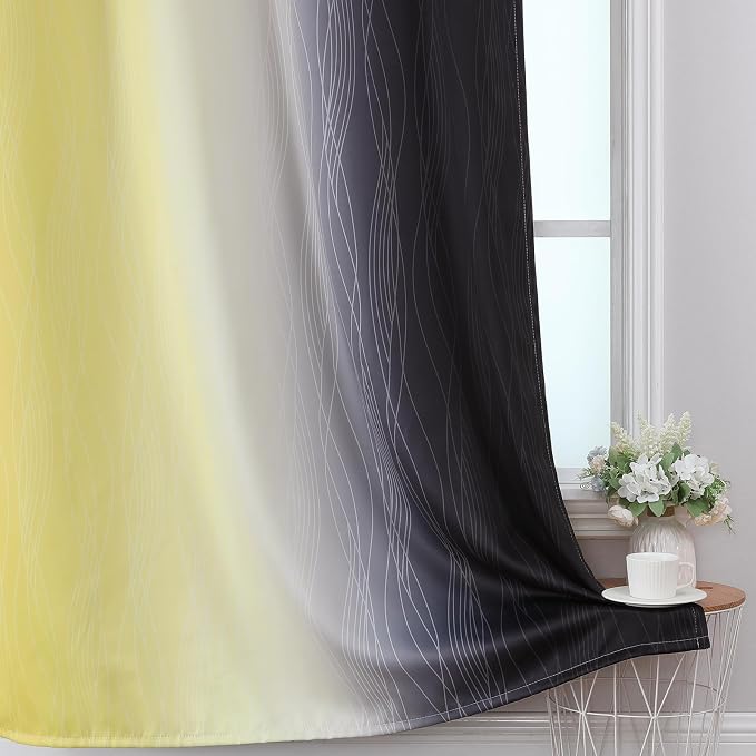 Black and Yellow Ombre Blackout Curtains 90 Inches Long | Room Darkening - Image 6