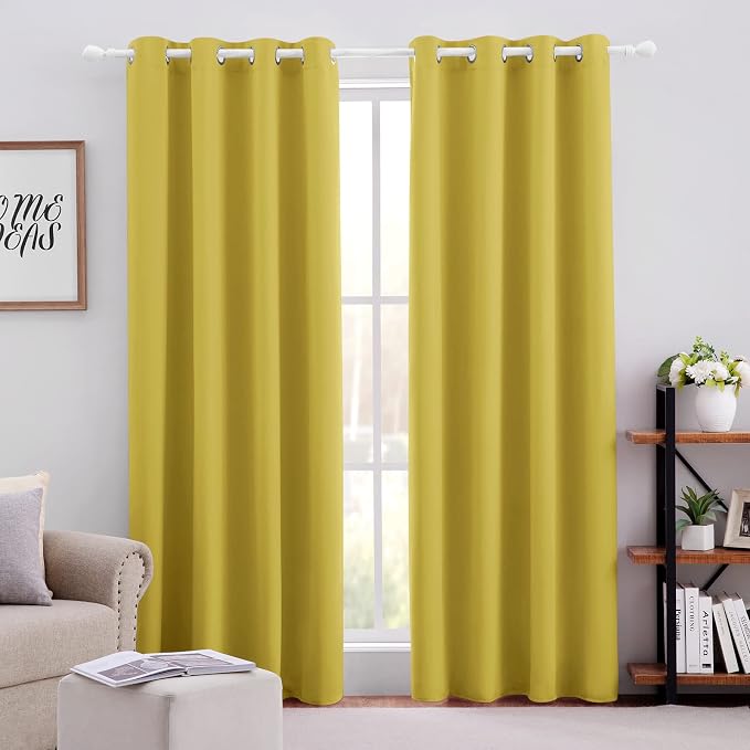 HOMEIDEAS Blackout Curtains for Bedroom 52 X 96 Inch Long 2 Panels Set Yellow by HOMEIDEAS
