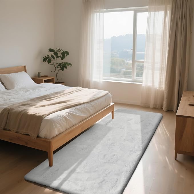 White 2x8 Area Rugs for Bedroom, Fluffy Shag Rug Small Rug Bedside Carpet | - Image 2