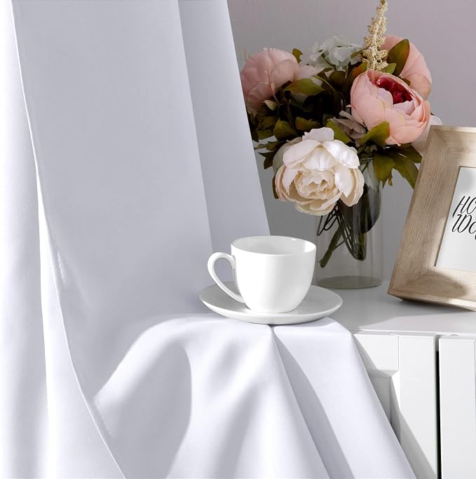 HOMEIDEAS Pure White Curtains for Bedroom 52 X 84 Inch Long 2 Panels Set - Image 5